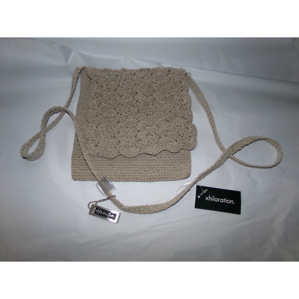 Xhilaration Tan Crochet Crossbody Bag Scalloped Flap Braided Strap NWT